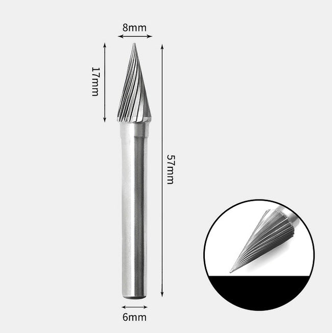 Tungsten Carbide Pointed Cone Rotary Burr Single-cut 8 x 17mm