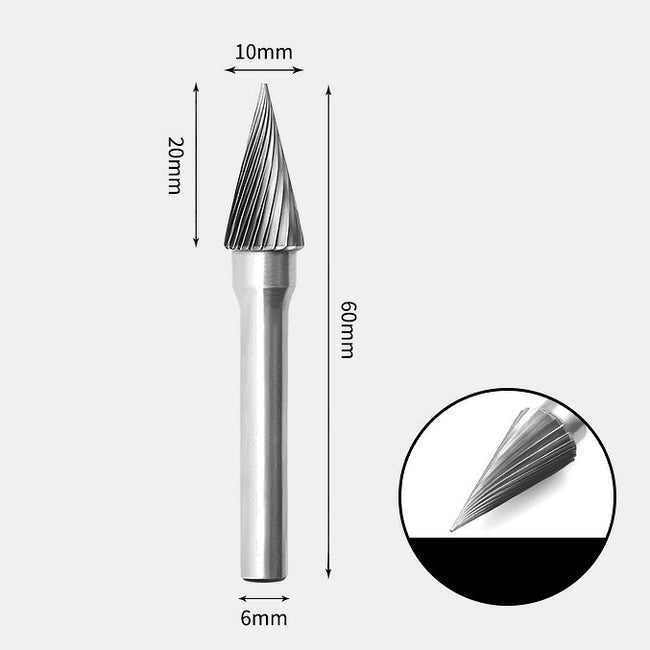 Tungsten Carbide Pointed Cone Rotary Burr Single-cut 10 x 20mm