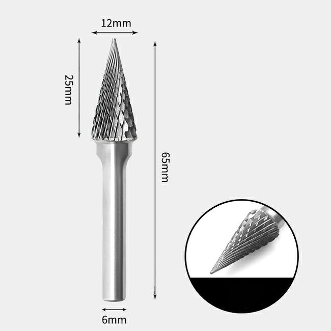 Tungsten Carbide Pointed Cone Rotary Burr Double-cut 12 x 25mm