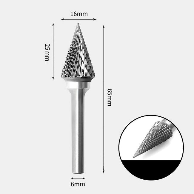Tungsten Carbide Pointed Cone Rotary Burr Double-cut 16 x 25mm
