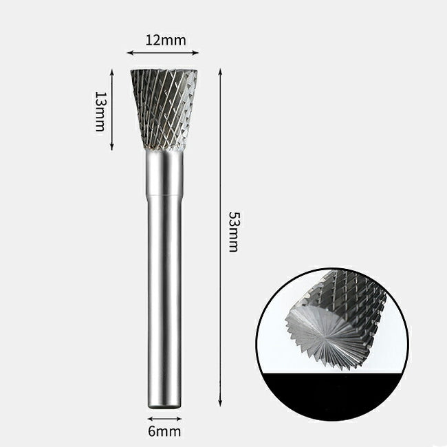 Tungsten Carbide Inverted Cone with End Cut Rotary Burr Double-cut 12 x 13mm