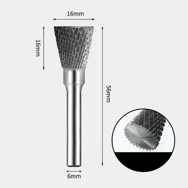 Tungsten Carbide Inverted Cone with End Cut Rotary Burr Double-cut 16 x 16mm