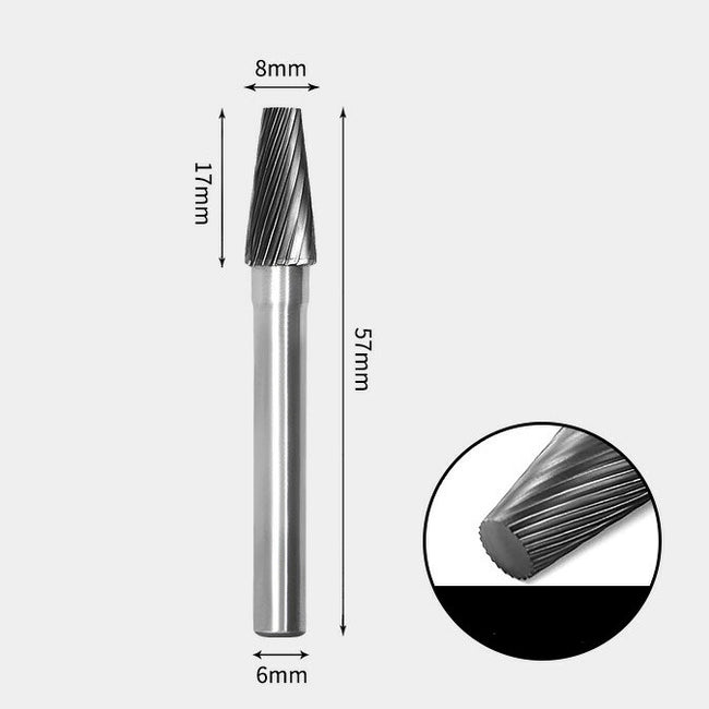 Fraise rotative à extrémité plate en carbure de tungstène, coupe unique, 8 x 17 mm