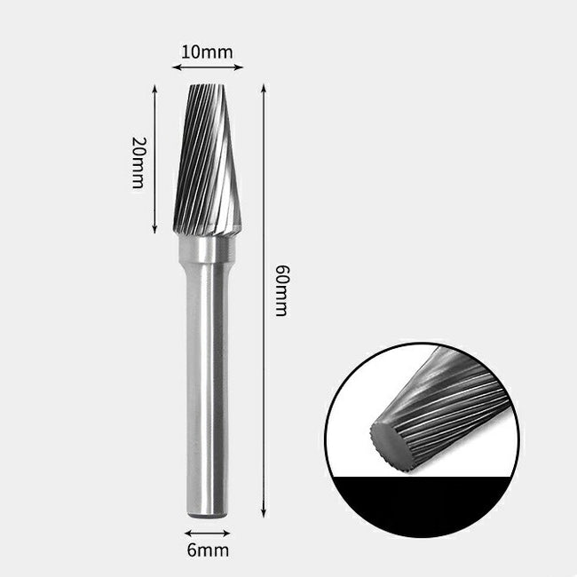 Tungsten Carbide Cone Flat End Rotary Burr Single-cut 10 x 20mm