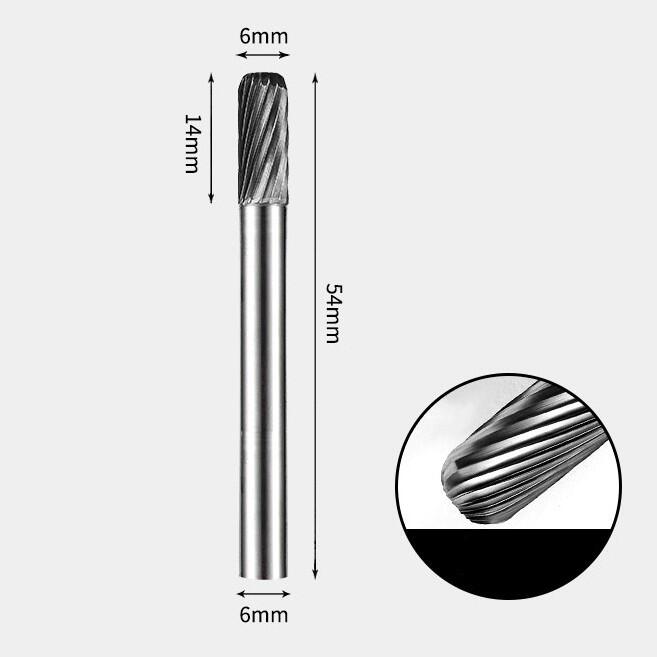 Tungsten Carbide Cylindrical Radius Flat End Rotary Burr Single-cut 6 x 14mm