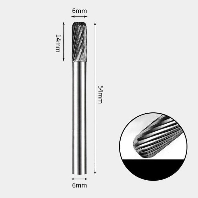 Tungsten Carbide Cylindrical Radius Flat End Rotary Burr Single-cut 6 x 14mm