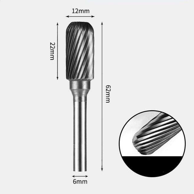 Tungsten Carbide Cylindrical Radius Flat End Rotary Burr Single-cut 12 x 22mm