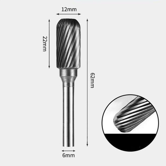 Tungsten Carbide Cylindrical Radius Flat End Rotary Burr Single-cut 12 x 22mm