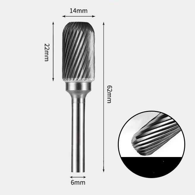 Tungsten Carbide Cylindrical Radius Flat End Rotary Burr Single-cut 14 x 22mm