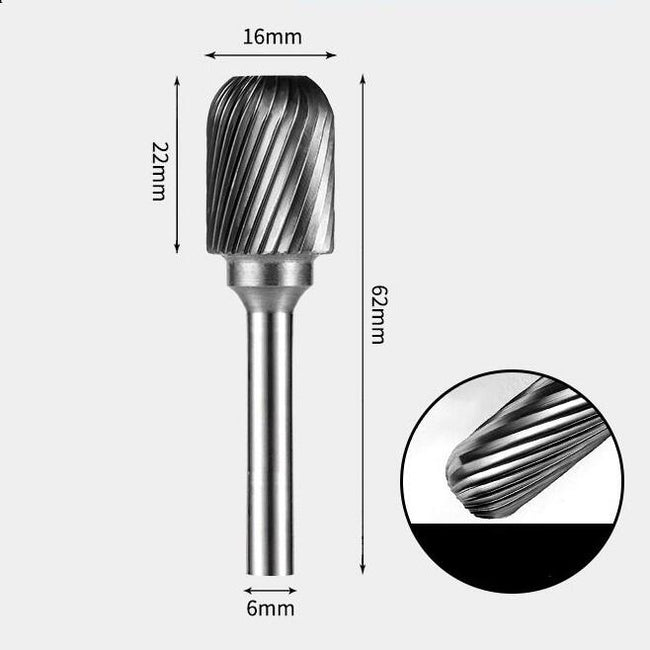 Tungsten Carbide Cylindrical Radius Flat End Rotary Burr Single-cut 16 x 22mm