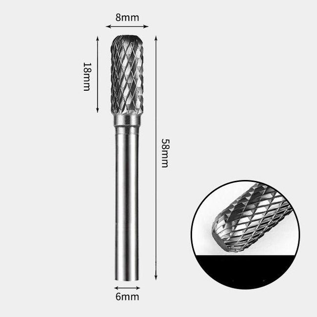 Tungsten Carbide Cylindrical Radius Flat End Rotary Burr Double-cut 8 x 18mm