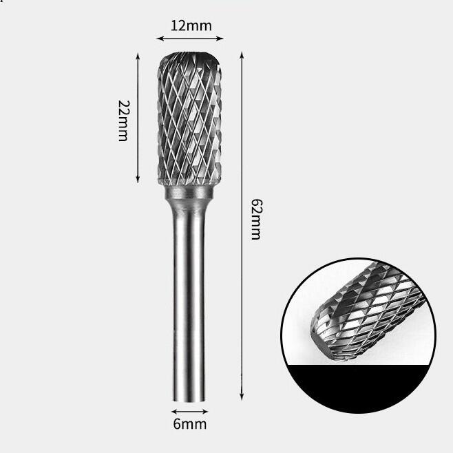 Tungsten Carbide Cylindrical Radius Flat End Rotary Burr Double-cut 12 x 22mm