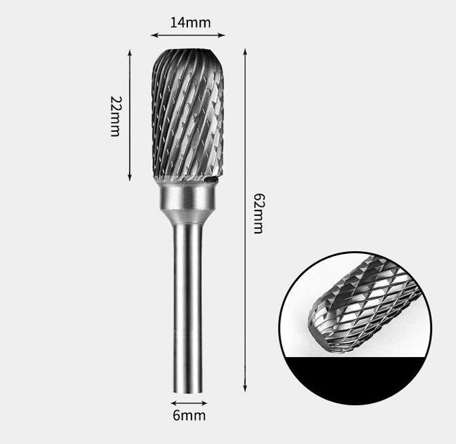 Tungsten Carbide Cylindrical Radius Flat End Rotary Burr Double-cut 14 x 22mm