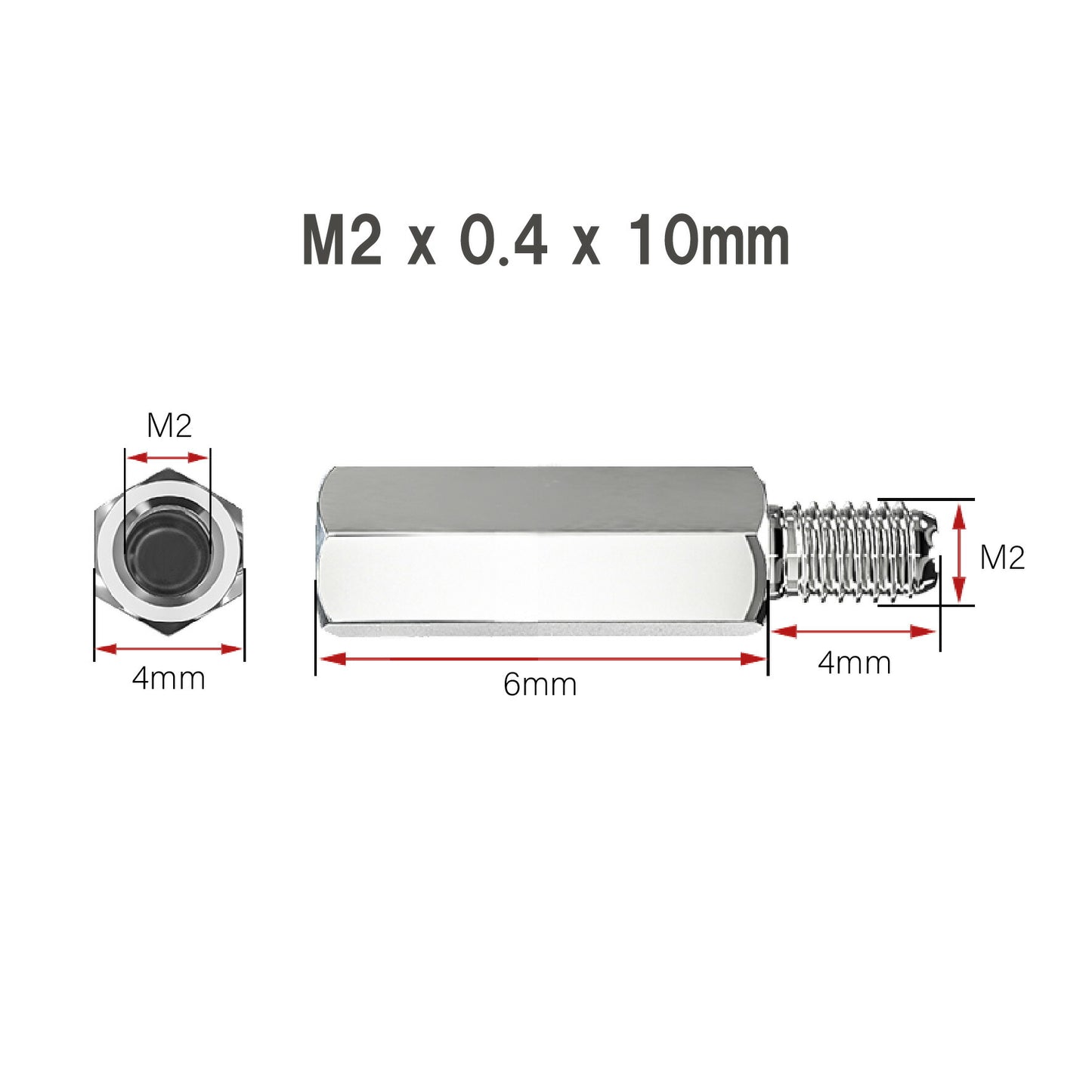 M2 x 0.4 Male to Female Coupling Hex Nut 304 tainless steel