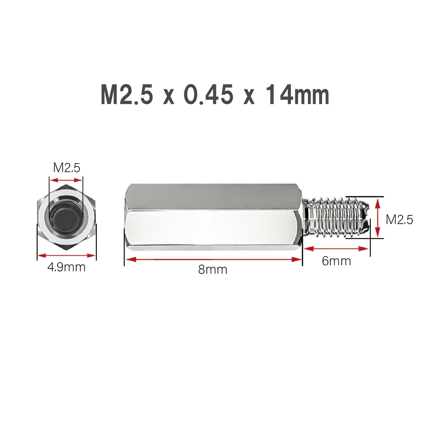 M2.5 x 0.45 Male to Female Coupling Hex Nut 304 tainless steel