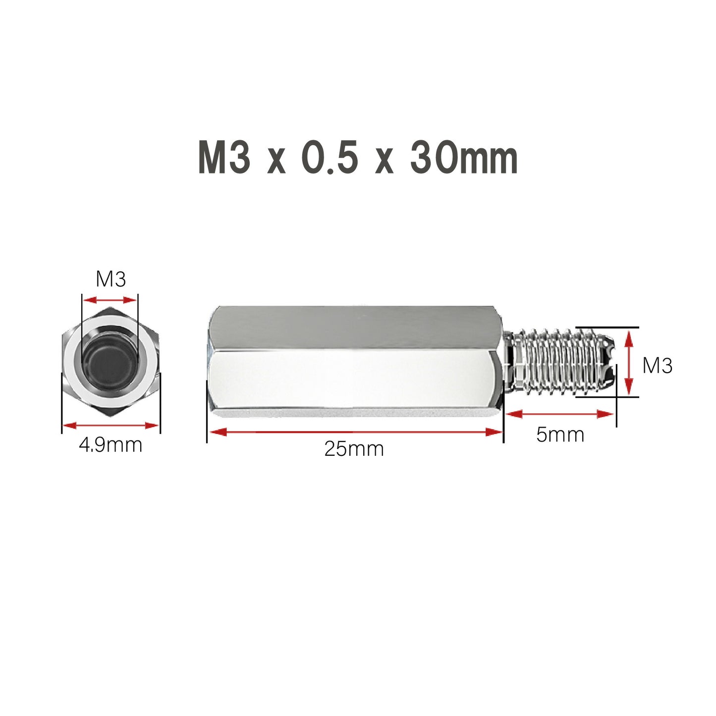 M3 x 0.5 Male to Female Coupling Hex Nut 304 tainless steel