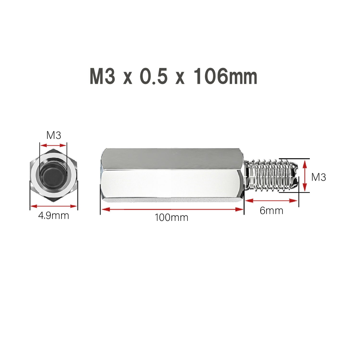 M3 x 0.5 Male to Female Coupling Hex Nut 304 tainless steel