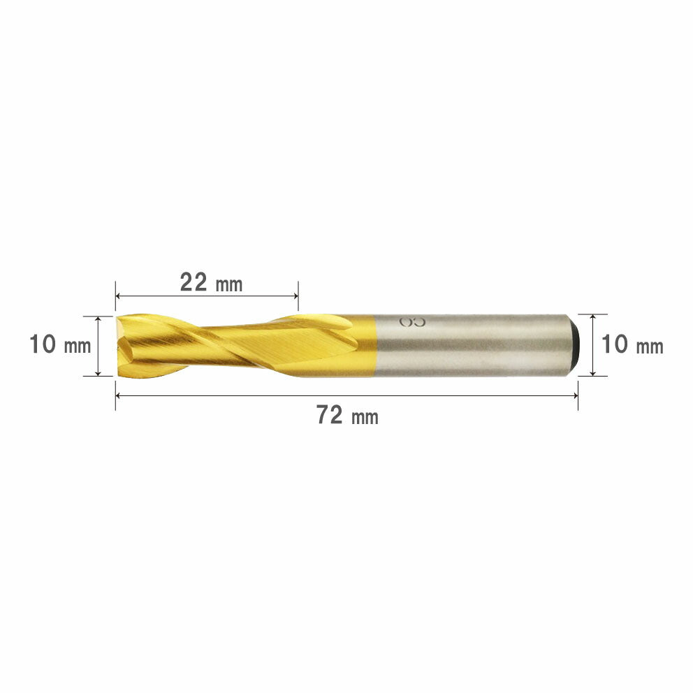 Cutting Diameter 10mm Overall Length 72mm 2 Flute HSS Cobalt End Mill Cutter