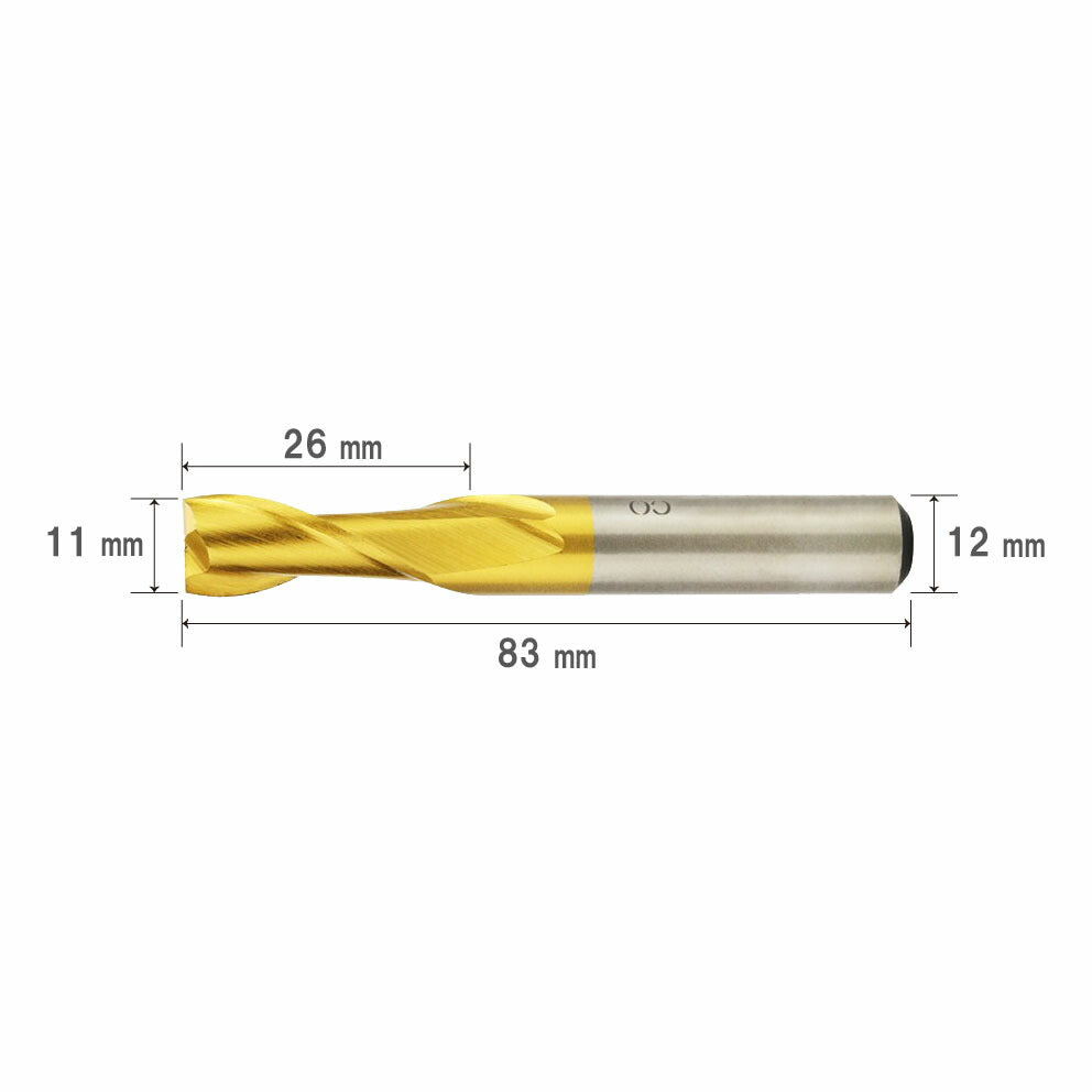 Cutting Diameter 11mm Overall Length 83mm 2 Flute HSS Cobalt End Mill Cutter