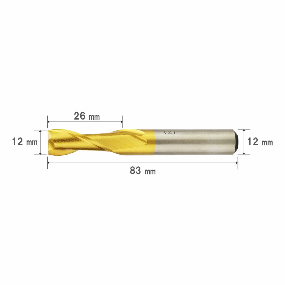 Cutting Diameter 12mm Overall Length 83mm 2 Flute HSS Cobalt End Mill Cutter