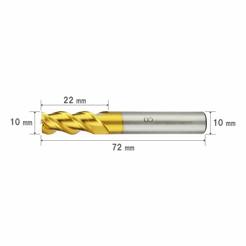 Cutting Diameter 10mm Overall Length 72mm 3 Flute HSS Cobalt End Mill Cutter