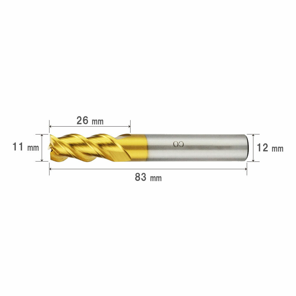 Cutting Diameter 11mm Overall Length 83mm 3 Flute HSS Cobalt End Mill Cutter