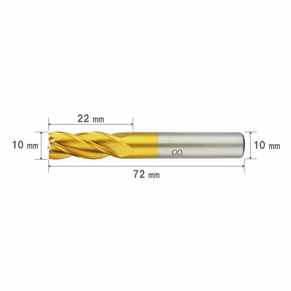 Cutting Diameter 10mm Overall Length 72mm 4 Flute HSS Cobalt End Mill Cutter