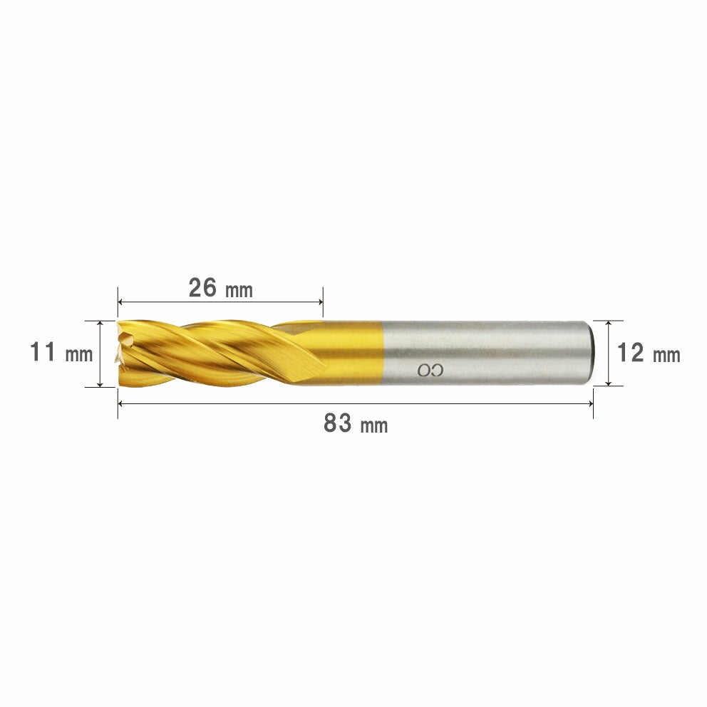 Cutting Diameter 11mm Overall Length 83mm 4 Flute HSS Cobalt End Mill Cutter