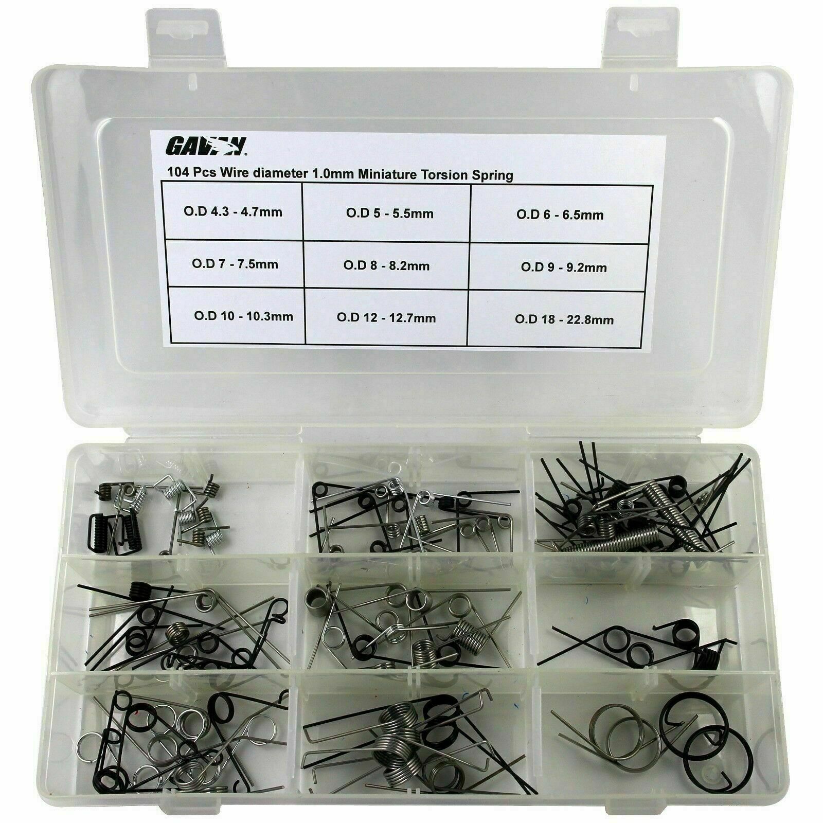 52 sizes of 104 Pcs Wire Dia. 1.0mm Torsion Spring Assortment Set