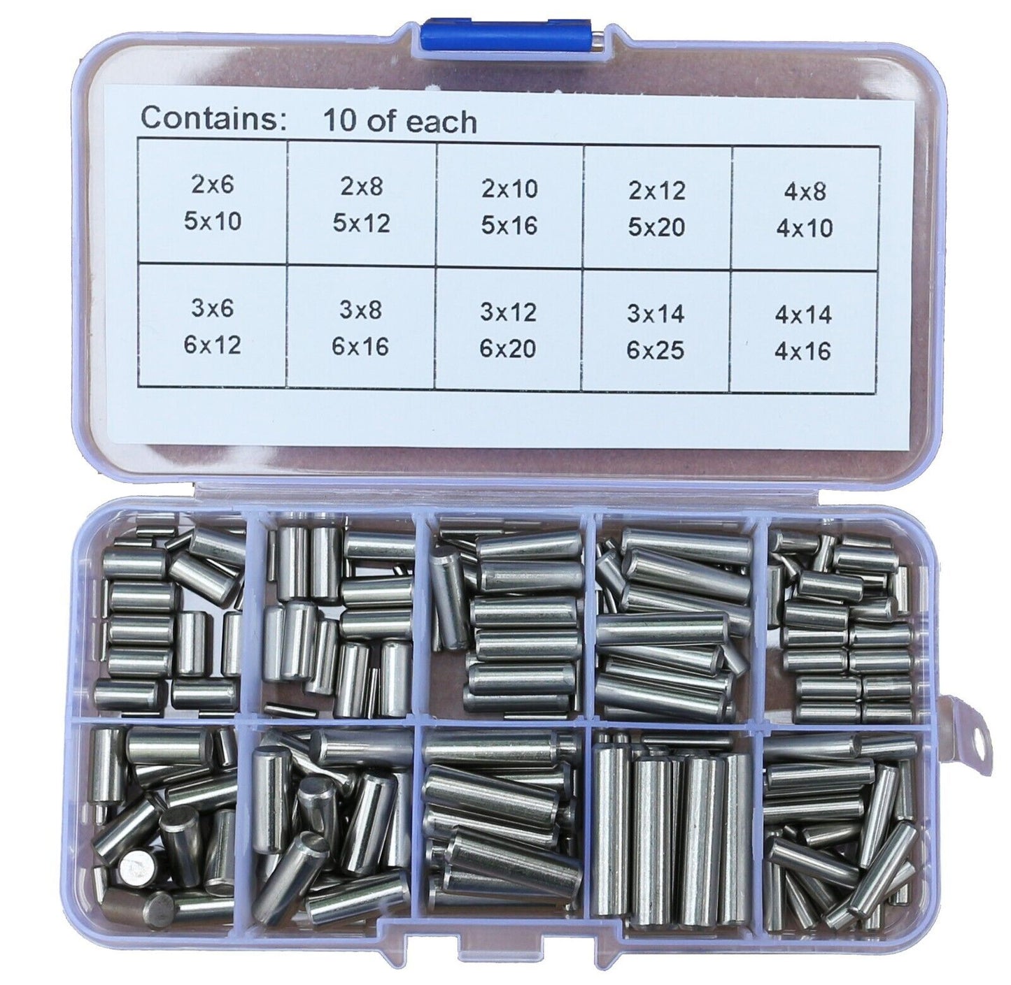 200Pcs 304 Stainless Steel Ø2 Ø3 Ø4 Ø5 Ø6mm Dowel Pin Rod Assortment Kit