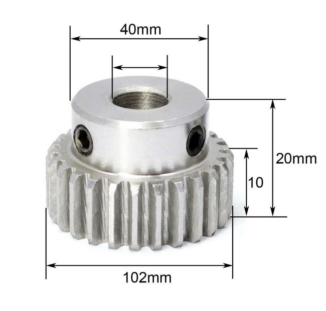 Modul 1 Stirnrad mit Nabe 100 Zähnen, Bohrung 10 mm aus Stahl 1045