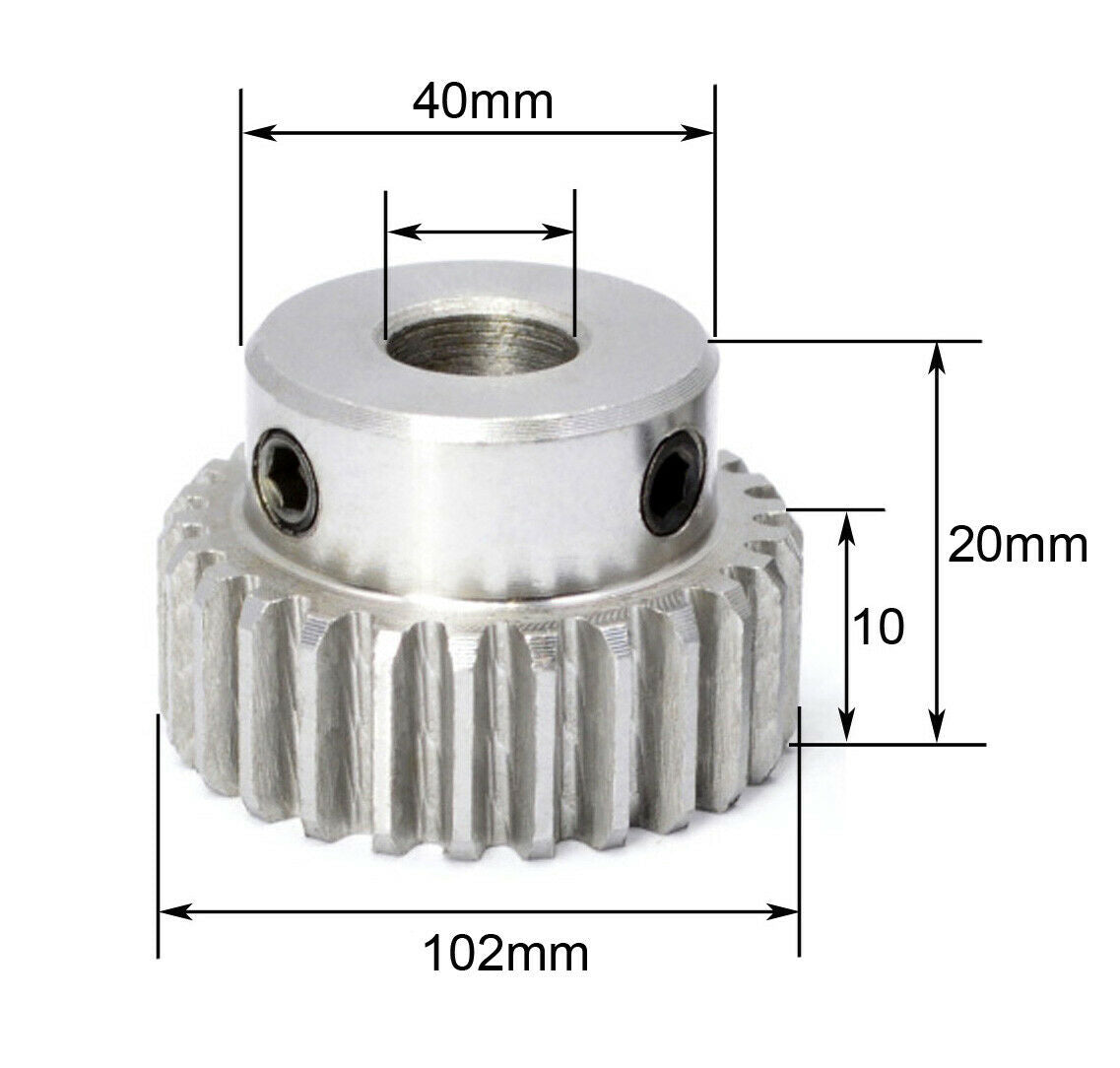 Modul 1 Stirnrad mit Nabe 100 Zähnen, Bohrung 8 mm aus Stahl 1045