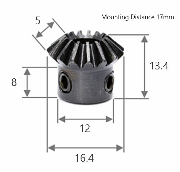 Module 1 Number of Teeth 15 Bore 5mm Ratio 1:1 Bevel Gear in Steel