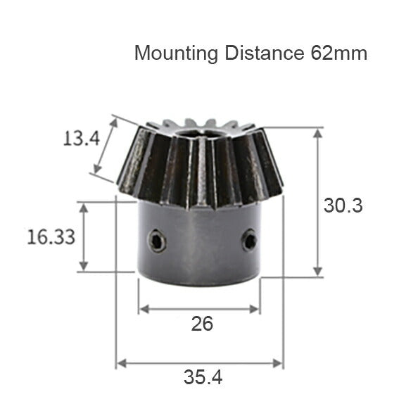 Modul 2 Anzahl der Zähne 15 Bohrung 12 mm mit 4 mm Keilnutverhältnis 1:3 Kegelrad aus Stahl