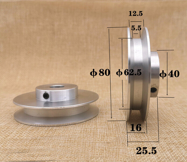 Poulie de courroie trapézoïdale OD 80 mm, alésage 12 mm, pour courroie en caoutchouc V de section A 1/2"