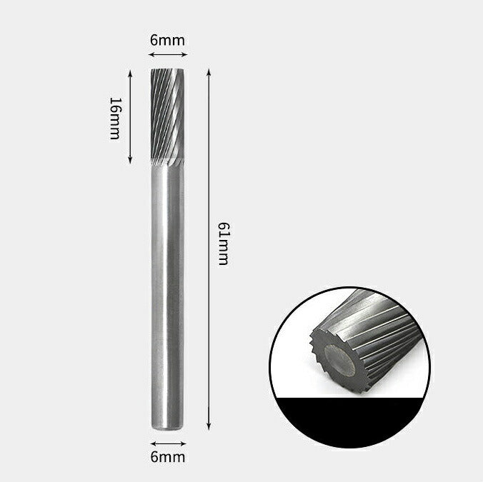 Zylindrischer Rotationsfräser aus Wolframkarbid mit flachem Ende, Einzelschnitt 6 x 16 mm