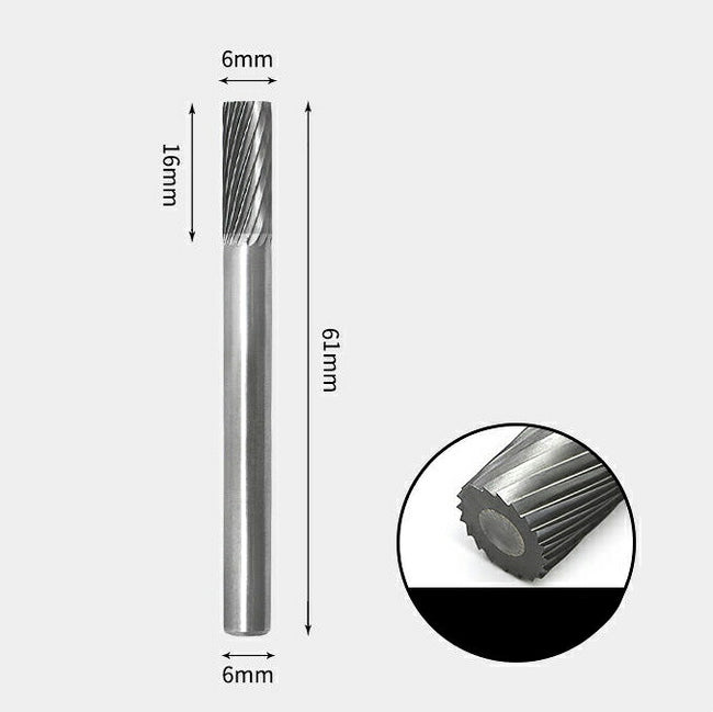 Tungsten Carbide Cylindrical flat end Rotary Burr Single-cut 6 x 16mm