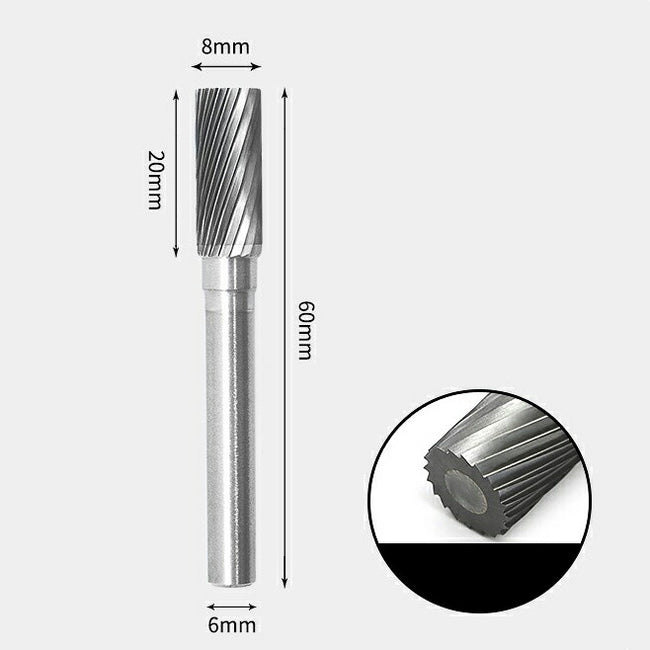 Tungsten Carbide Cylindrical flat end Rotary Burr Single-cut 8 x 20mm
