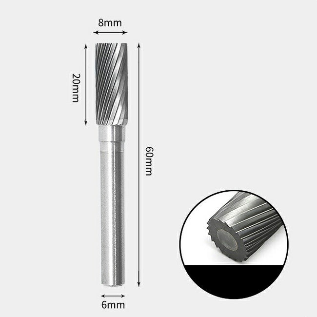 Zylindrischer Rotationsfräser aus Wolframkarbid mit flachem Ende, Einzelschnitt 8 x 20 mm