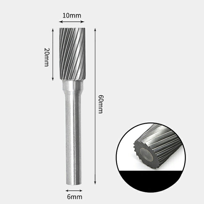 Tungsten Carbide Cylindrical flat end Rotary Burr Single-cut 10 x 20mm