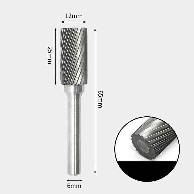 Zylindrischer Rotationsfräser aus Wolframkarbid mit flachem Ende, Einzelschnitt 12 x 25 mm