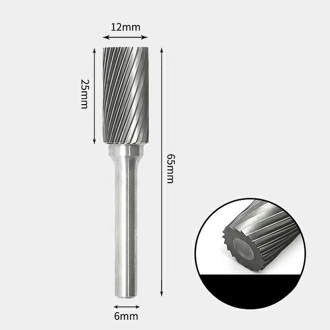 Tungsten Carbide Cylindrical flat end Rotary Burr Single-cut 12 x 25mm