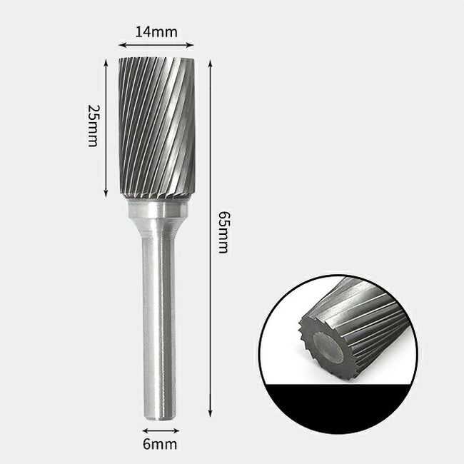 Tungsten Carbide Cylindrical flat end Rotary Burr Single-cut 14 x 25mm