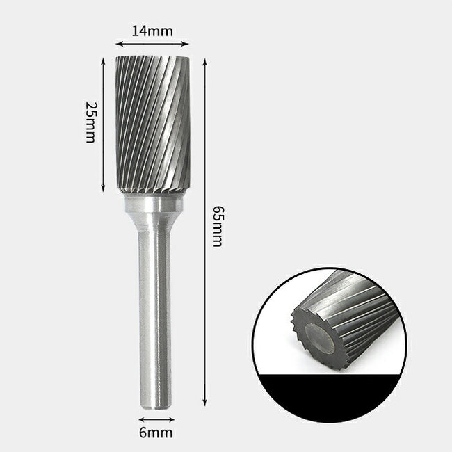 Zylindrischer Rotationsfräser aus Wolframkarbid mit flachem Ende, Einzelschnitt 14 x 25 mm