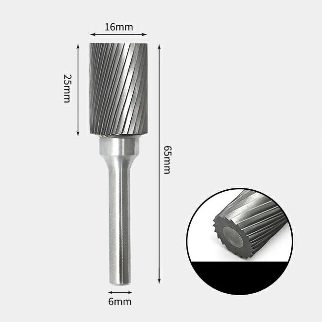 Tungsten Carbide Cylindrical flat end Rotary Burr Single-cut 16 x 25mm