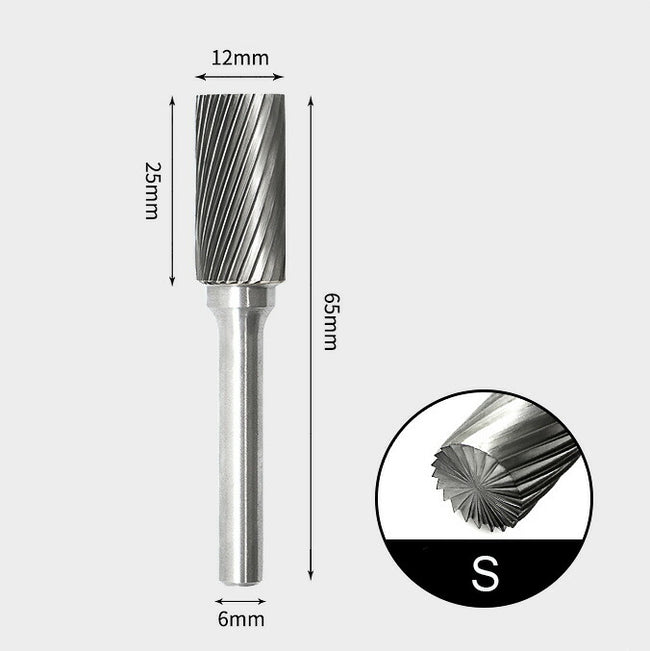 Zylindrischer Wolframcarbid-Fräser mit Endschliff, Einzelschnitt, 12 x 25 mm