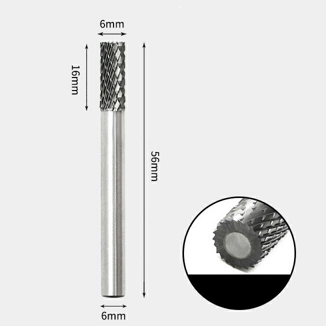 Zylindrischer Rotationsfräser aus Wolframkarbid mit flachem Ende, Doppelschnitt 6 x 16 mm