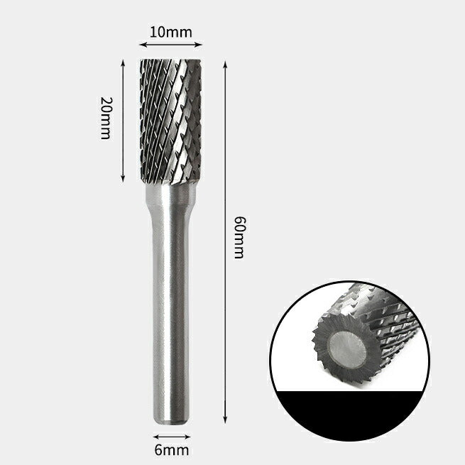 Zylindrischer Rotationsfräser aus Wolframkarbid mit flachem Ende, Doppelschnitt 10 x 20 mm