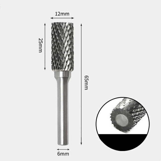 Fraise rotative cylindrique à extrémité plate en carbure de tungstène, double coupe, 12x25mm