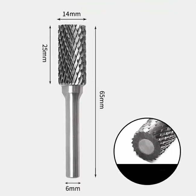 Fraise rotative cylindrique à extrémité plate en carbure de tungstène, double coupe, 14x25mm